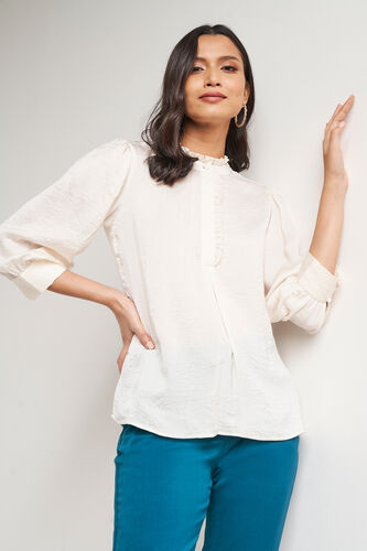 Cream Solid Curved Top, Cream, image 2